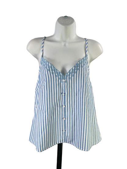 Cupshe Women's Blue/White Striped Embroidered Scallop Neck Sleeveless Top - S