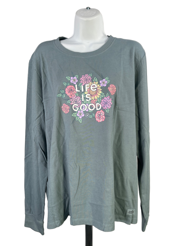Life is Good Women's Blue Crusher Relaxed Floral Long Sleeve Shirt - XL