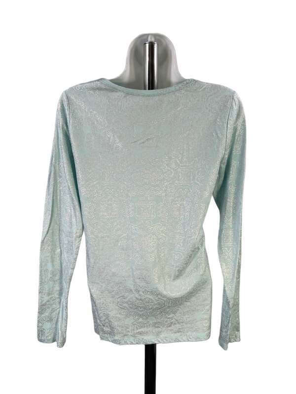 LOFT Women's Blue Metallic Long Sleeve Shirt - S image 2