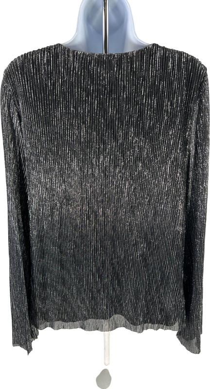 Alfani Women’s Silver Metallic Ribbed Long Sleeve Top - L image 2