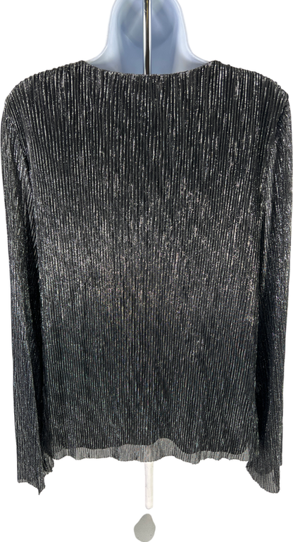 Alfani Women’s Silver Metallic Ribbed Long Sleeve Top - L image 2