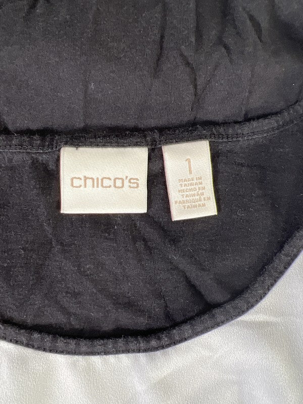 Chico’s Women’s Black Lace Front Cap Sleeve T-Shirt - 1/US M image 3
