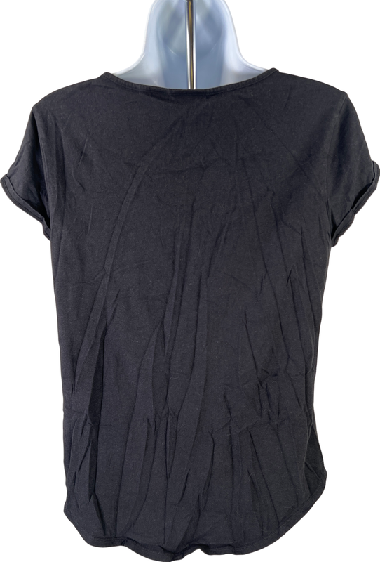 Chico’s Women’s Black Lace Front Cap Sleeve T-Shirt - 1/US M image 2