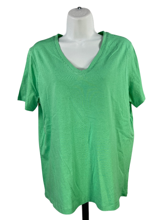 Lands End Women's Green Short Sleeve V-Neck T-Shirt - M