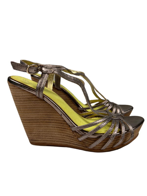 Seychelles Women's Gray Metallic Strappy Slingback Wedge Heel Sandals - 7.5
