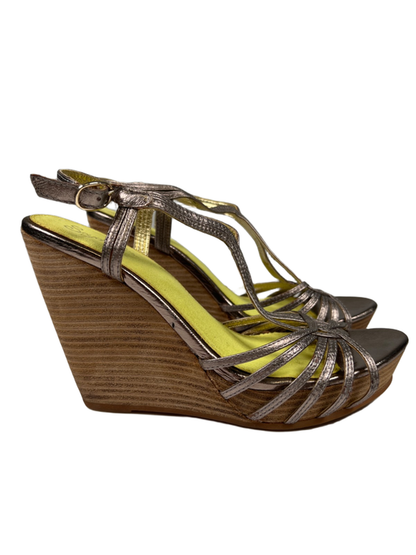 Seychelles Women's Gray Metallic Strappy Slingback Wedge Heel Sandals - 7.5