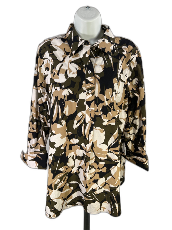 Chico's Women's Beige/Green Long Sleeve Pullover Tunic Blouse - 1.5/US 10