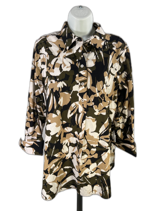 Chico's Women's Beige/Green Long Sleeve Pullover Tunic Blouse - 1.5/US 10