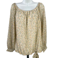 CeCe Women's Green Floral Long Sheer Sleeve Tie Waist Blouse - L