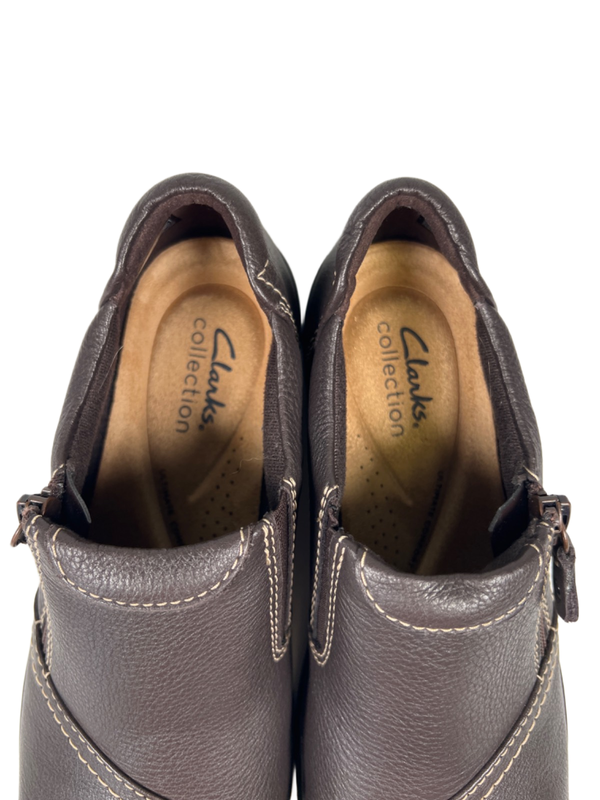 Clarks Women's Brown Leather Carleigh Ray Side Zip Slip On Shoes - 6.5 image 3