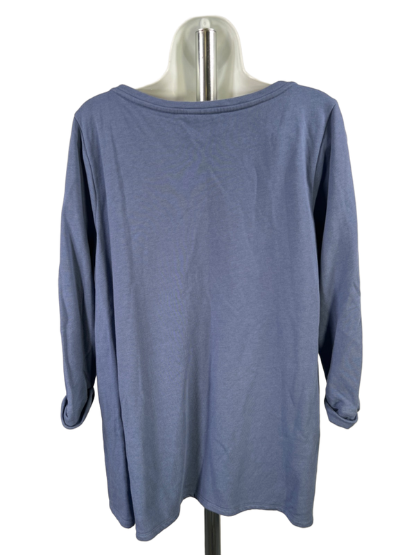 J Jill Women's Blue Zipper Detail Fold 3/4 Sleeve Shirt - L image 2
