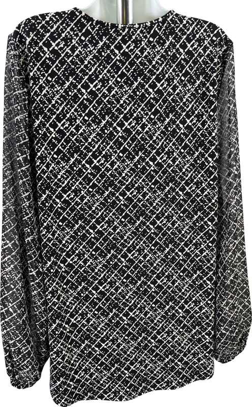 White House Black Market Women’s Black Long Sheer Sleeve Lined. Blouse - L image 2