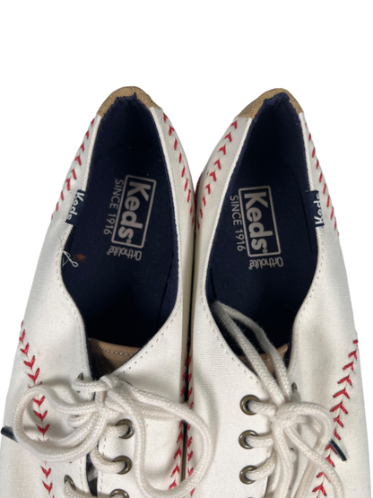 Keds Women's White/Red Ortholite Champion Pennant Baseball Stitch Sneakers - 9 image 3