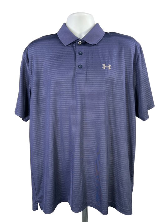 Under Armour Men's Blue Striped Short Sleeve HeatGear Polo Shirt - XL