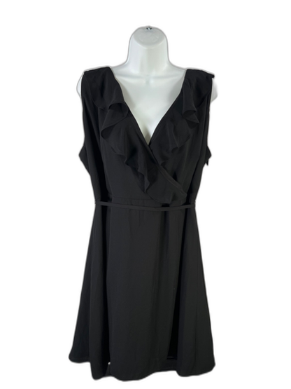 Loft Women's Black Ruffle Trim Faux Wrap Tie Waist Mini Dress - 16 Plus