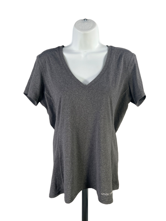 Under Armour Women's Gray Heatgear Fitted V Neck Short Sleeve Tee Shirt - XL