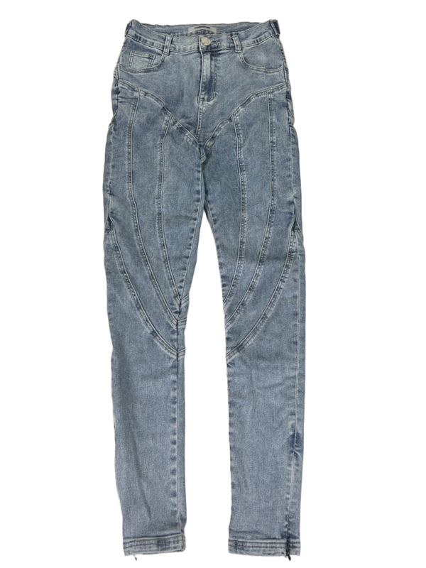 Maniere De Vior Women's Light Wash Contour Seam Ankle Zip Skinny Jeans - 4