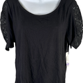 NEW ANA Women’s Black Short Lace Sleeve T-Shirt - XL Petite