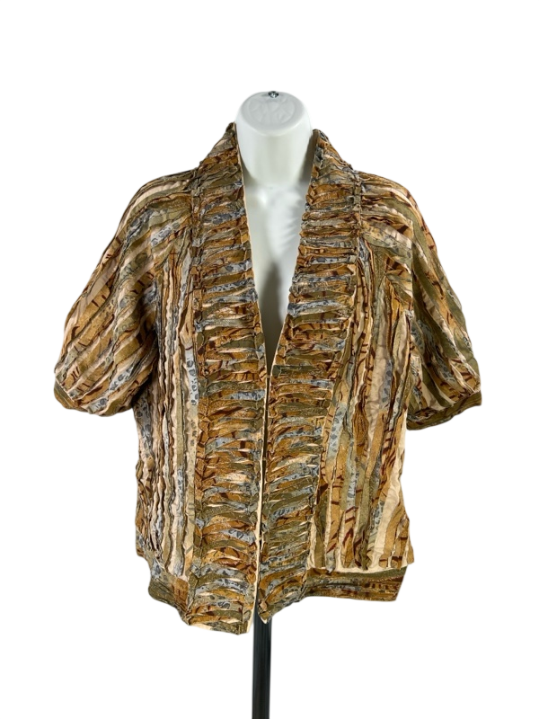 Chico's Women's Beige/Brown Textured 1/2 Sleeve Jacket - 2/US L