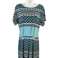 White House Black Market Women's Blue Geometric Belted Cover Up Mini Dress - M