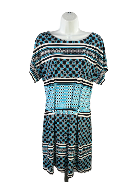White House Black Market Women's Blue Geometric Belted Cover Up Mini Dress - M