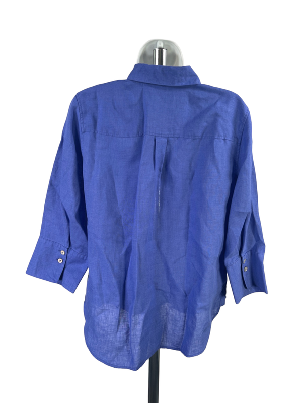 Chico's Women's Blue Linen Elbow Sleeve Button Up Shirt - 0/US 4 image 2