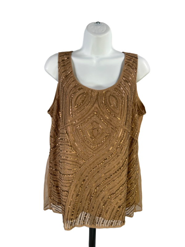 Chico's Women's Tan Metallic Embellished Sleeveless Blouse - 2/US L