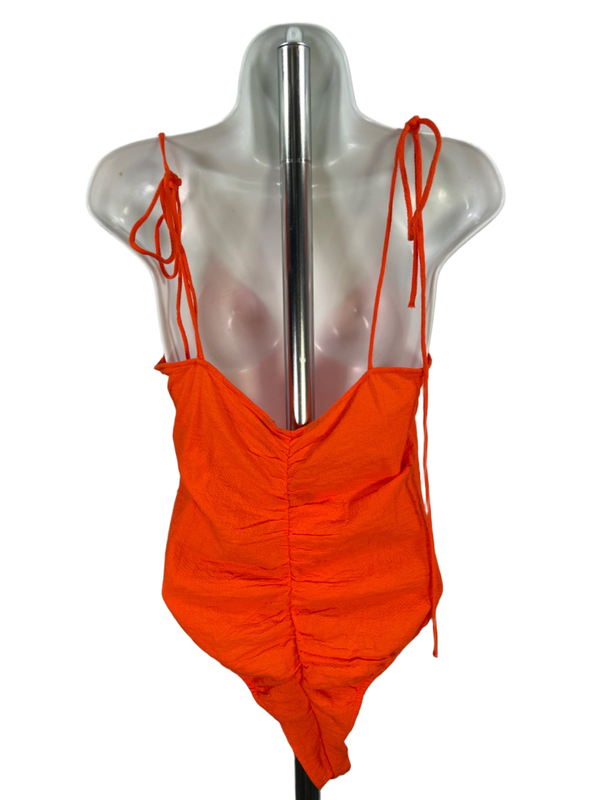 Zara Women's Orange Cinched Tie Strap Bodysuit - L image 2