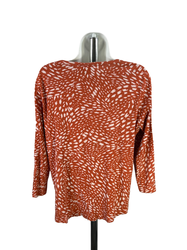 Chico's Women's Orange/White V Neck 3/4 Sleeve Shirt - 3/US XL image 2