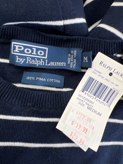 Polo Ralph Lauren Women's Blue/White Striped Knit Long Sleeve Sweater - M image 3