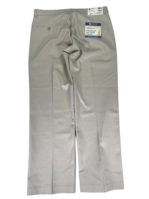 Haggar Men's Tan Straight Fit Premium Stretch No-Iron Khaki Pants - 34x29 image 2