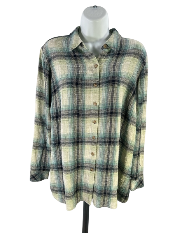 J.Jill Women's Blue Plaid Long Sleeve Button Up Shirt - S Petite