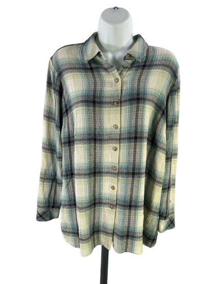 J.Jill Women's Blue Plaid Long Sleeve Button Up Shirt - S Petite