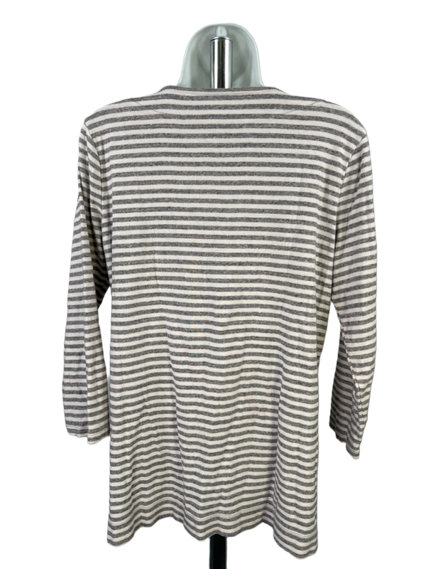 Duluth Trading Women's Gray/White Striped 3/4 Sleeve V-Neck Shirt - M image 2