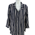 Cynthia Rowley Women's Blue/White Striped Semi-Sheer 3/4 Sleeve Blouse - 1X Plus