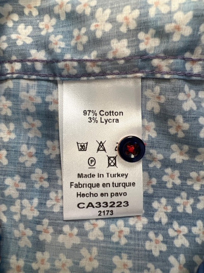Daniel Hechter Paris Men's Blue Floral Short Sleeve Button Up Shirt - M image 4