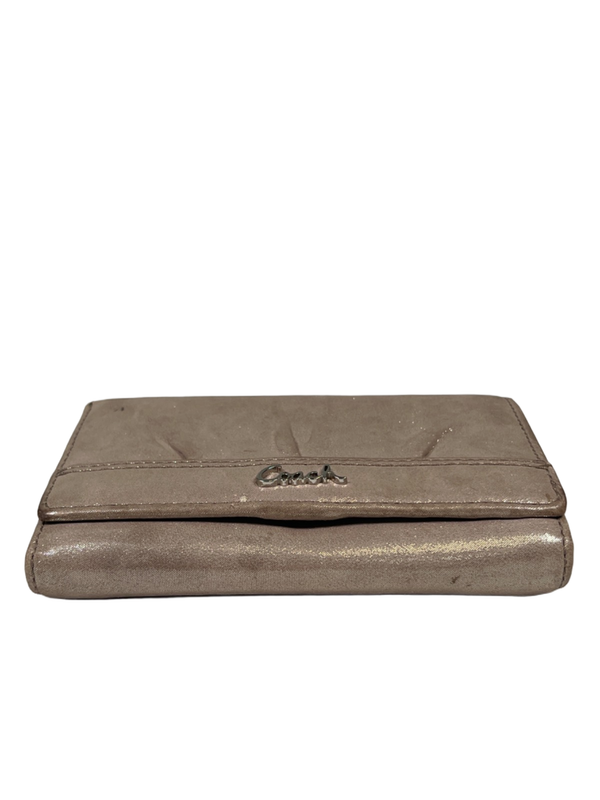 Coach Women's Beige Metallic Leather Pleated Tri-Fold Clutch Wallet image 5