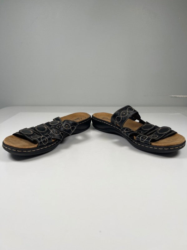 Clarks Collection Women's Black Leather Leisa Cacti Q Hook And Loop Sandals - 9 image 6
