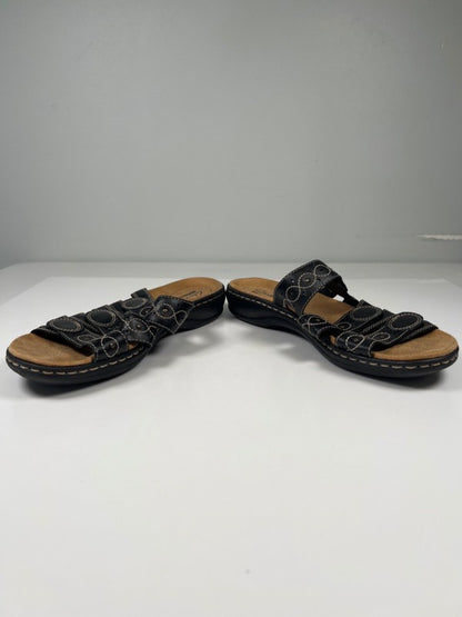 Clarks Collection Women's Black Leather Leisa Cacti Q Hook And Loop Sandals - 9 image 6