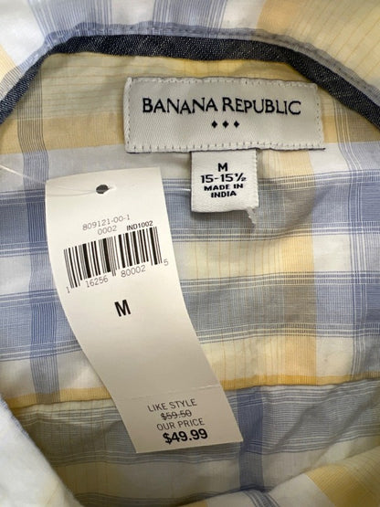 Banana Republic Men's Yellow/Blue Plaid Long Sleeve Button Up Shirt - M image 3