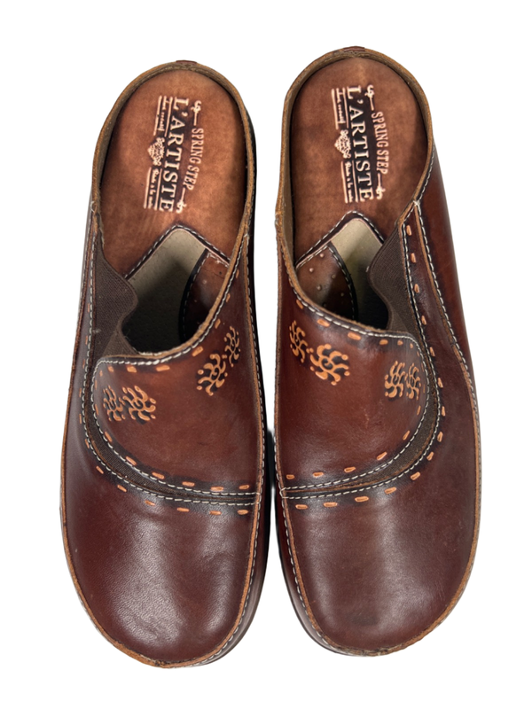 Spring Step L'Artiste Women's Brown Leather Hand Painted Chino Clogs - 40/US 9 image 3