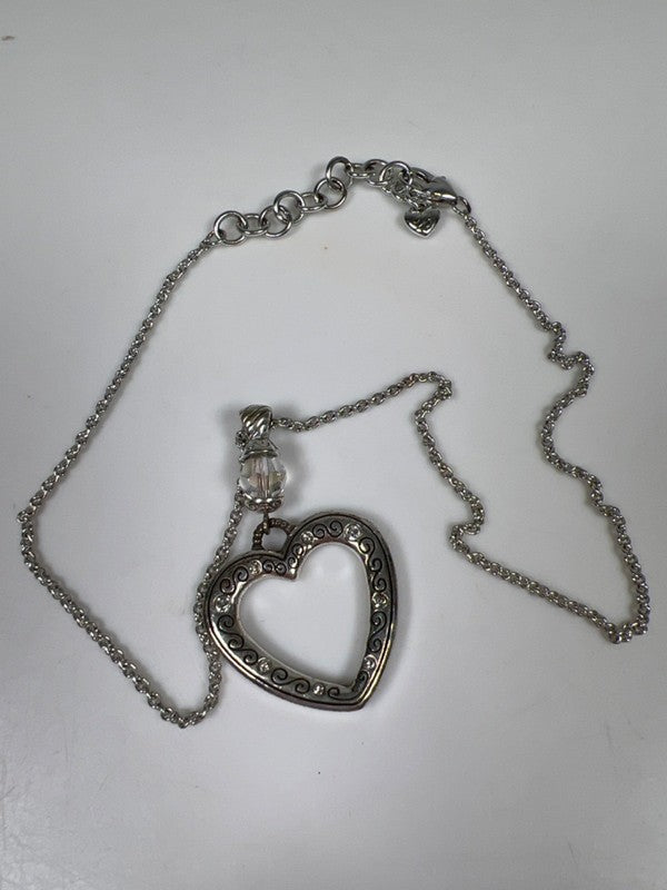 Brighton Women's Silver Pleate Heart Swarovski Pendant 8.5in Chain Necklace image 3