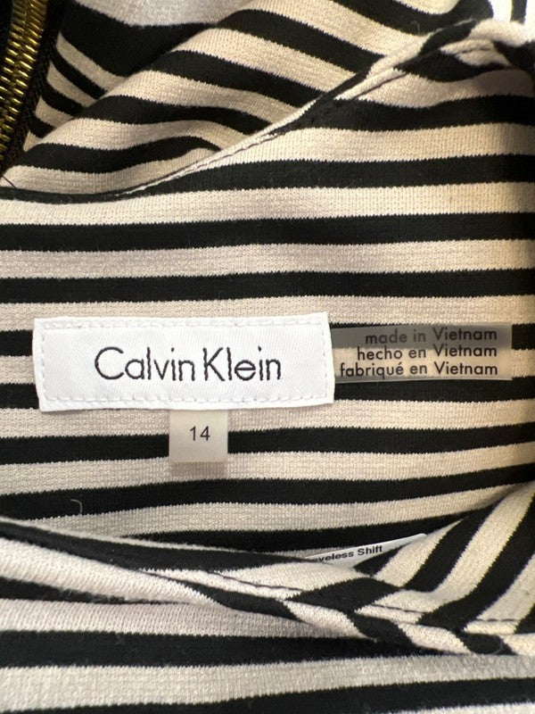 Calvin Klein Women's Beige/Black Striped Sleeveless Shift Dress - 14 image 3