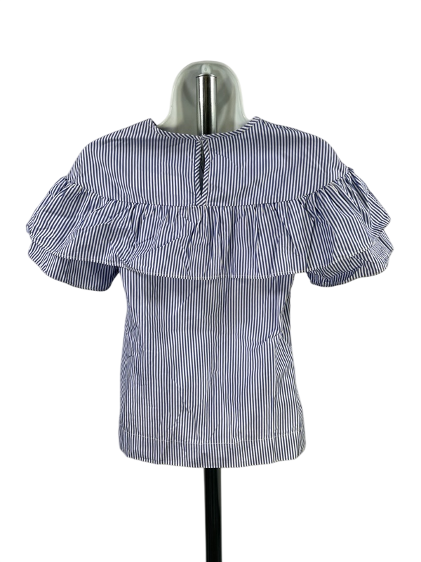 J.Crew Women's Blue Striped Short Sleeve Ruffle Top Blouse - 00 image 2