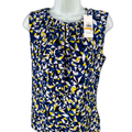 Calvin Klein Women's Blue/Yellow Pleated Front Sleeveless Blouse - S