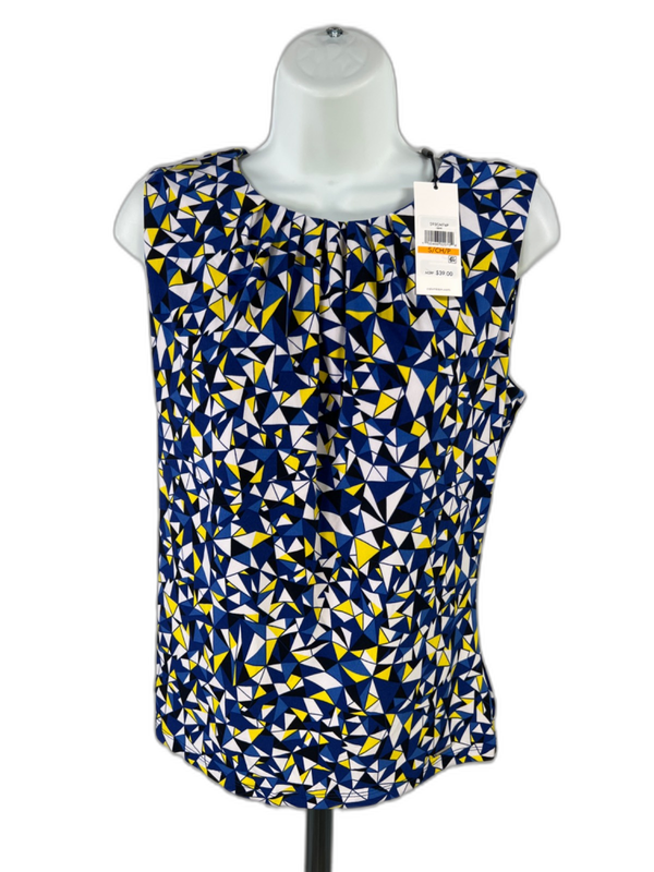 Calvin Klein Women's Blue/Yellow Pleated Front Sleeveless Blouse - S