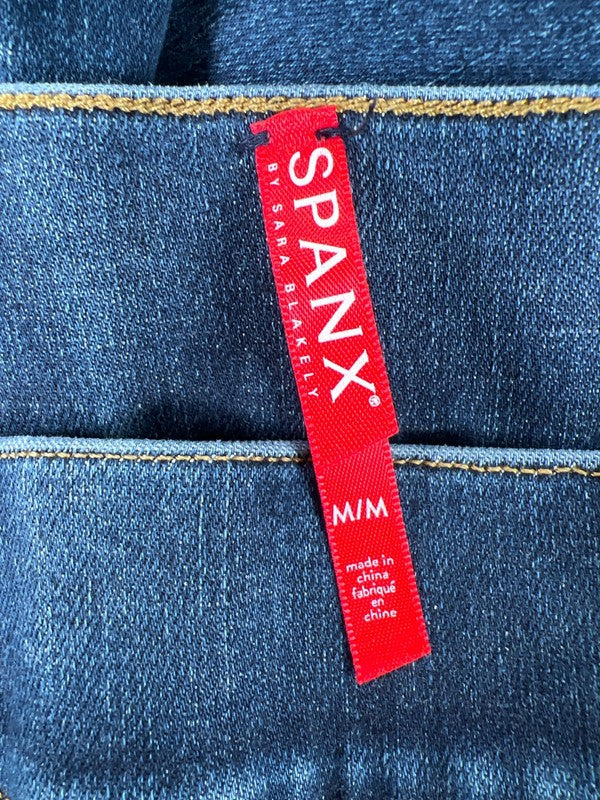 Spanx Women's Medium Wash Distressed Pull On Skinny Denim Jeans - M image 3