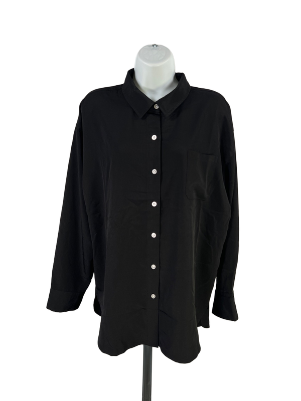Karl Lagerfeld Women's Black Long Sleeve Button Up Blouse - L