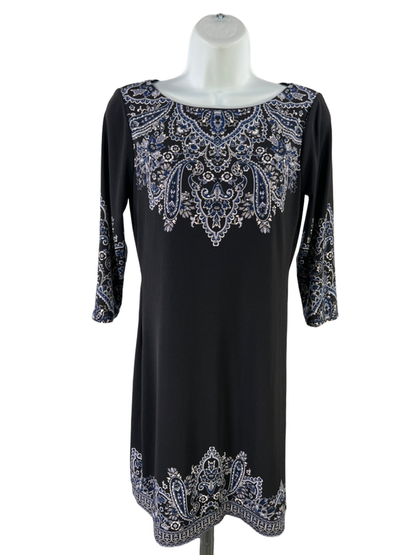 White House Black Market Women's Black/Blue Paisley Mini Dress - XS Petite