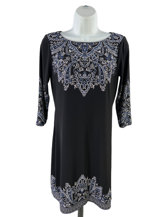 White House Black Market Women's Black/Blue Paisley Mini Dress - XS Petite